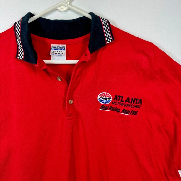 Atlanta Motor Speedway Polo Shirt Racing Checkered Trim Goldman Sz XL Y2K - Picture 2 of 9